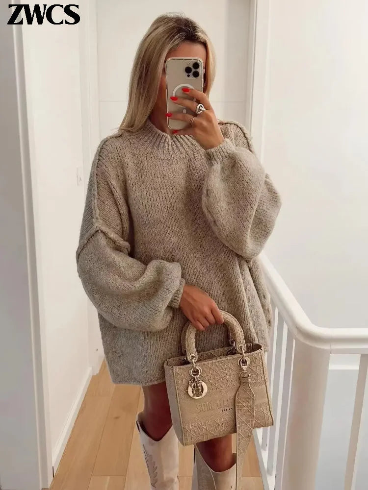 Lantern Sleeve Knitted Cardigan