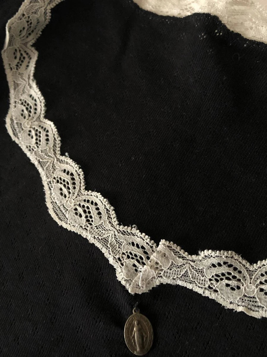 White Lace Rim Black Shirt