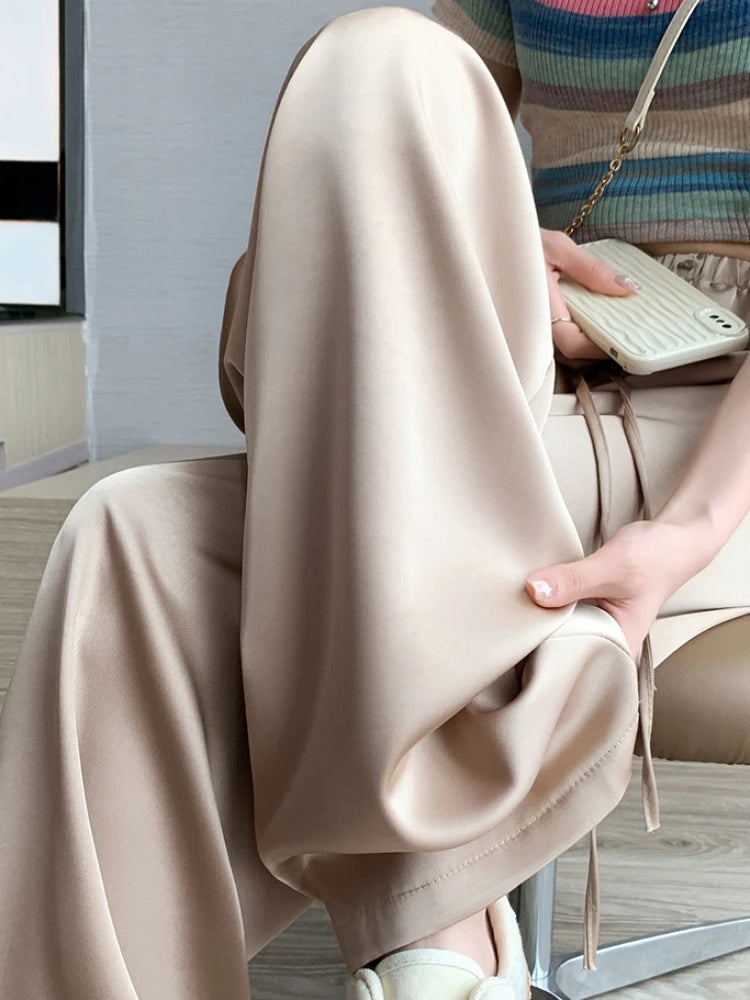 Wide Leg Silk Straight Trousers