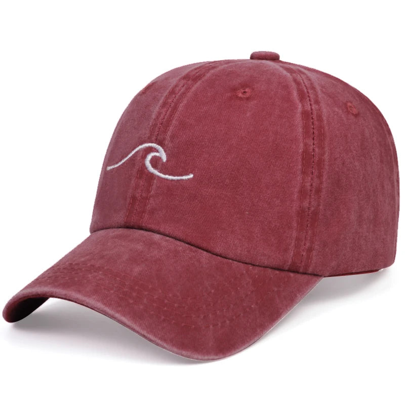 Wave Embroidery Washed Baseball Cap