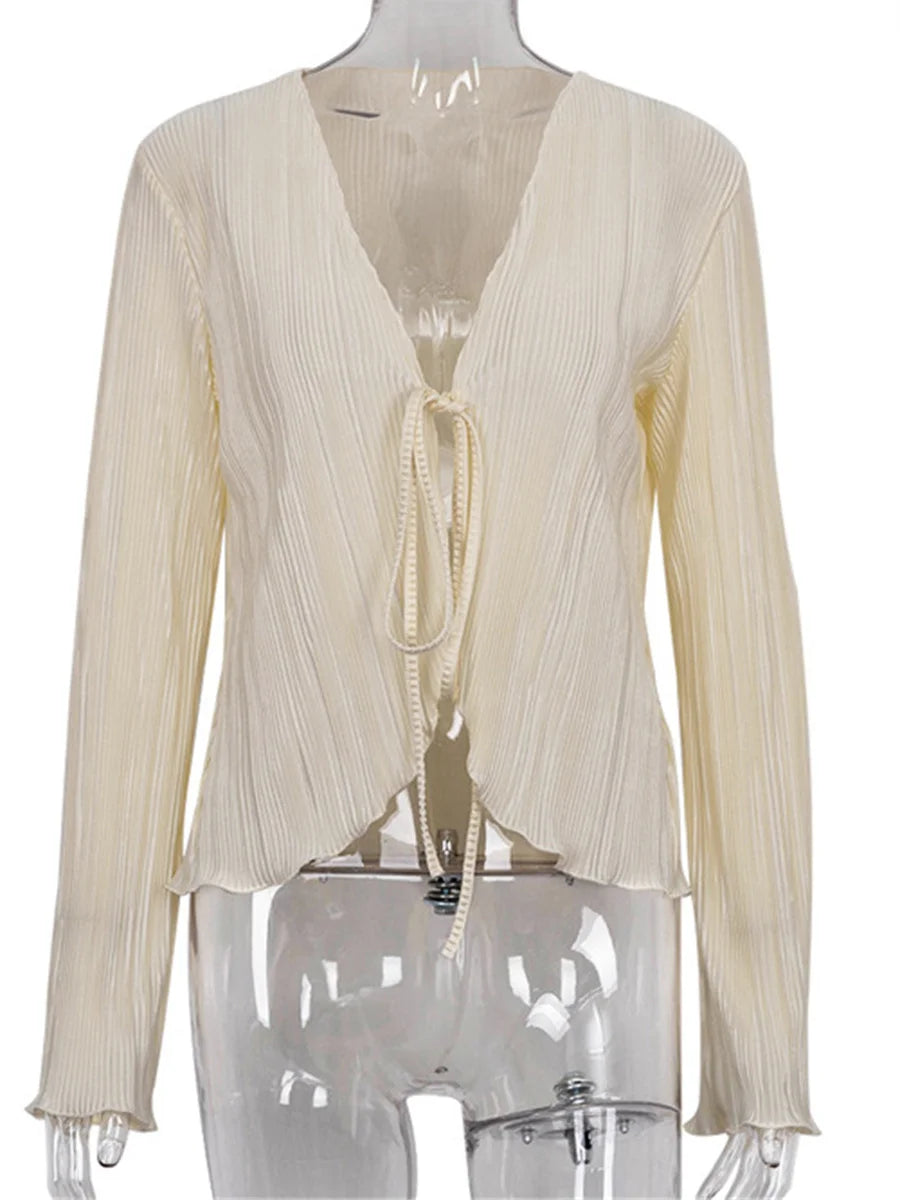 Pleated Long Sleeve Cardigan Shirt