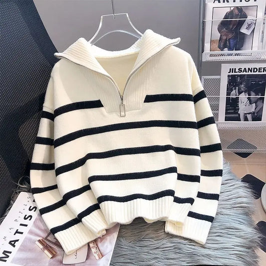 Pullover Zipper Stripe Sweater
