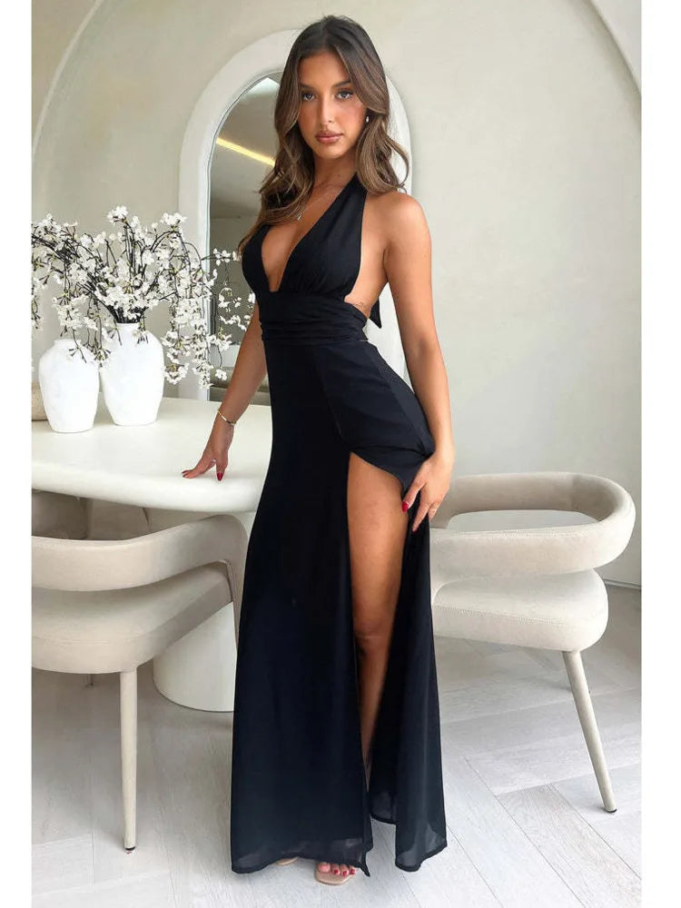 Sleeveless Open Back High Split Dress