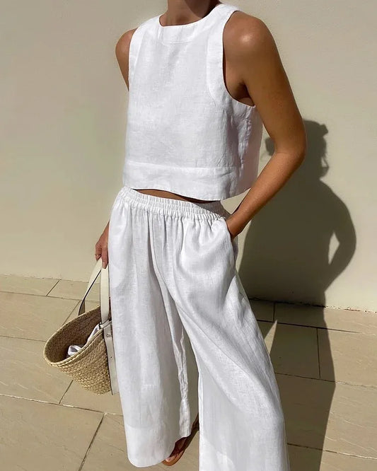 Linen Crop Top - Pant Set