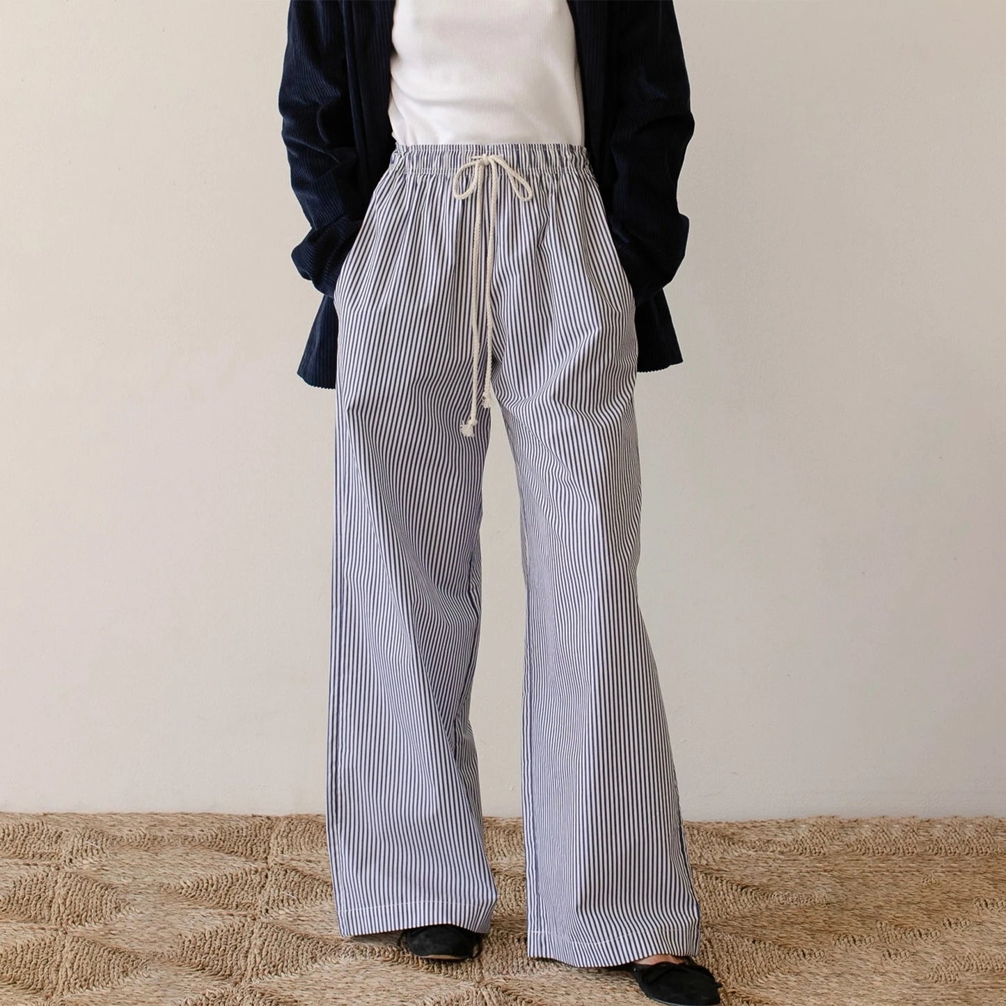 Wide-Leg Pants Striped Trousers