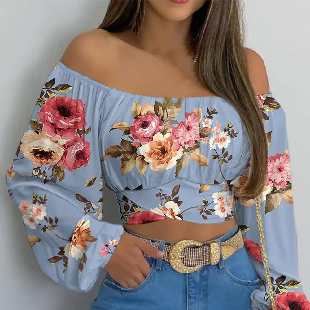 Off Shoulder Puff Sleeve Crop Top T-Shirt