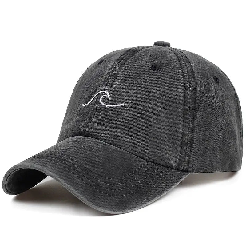 Wave Embroidery Washed Baseball Cap