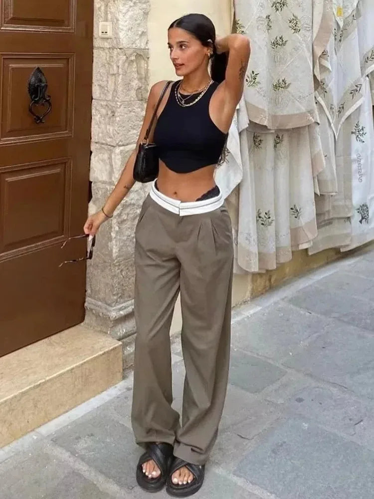 Pleated High Waist Wide Leg Trousers