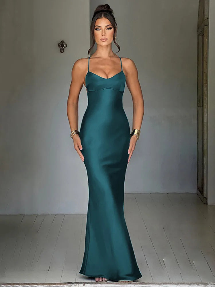 Bodycon Satin Dress With Open Back
