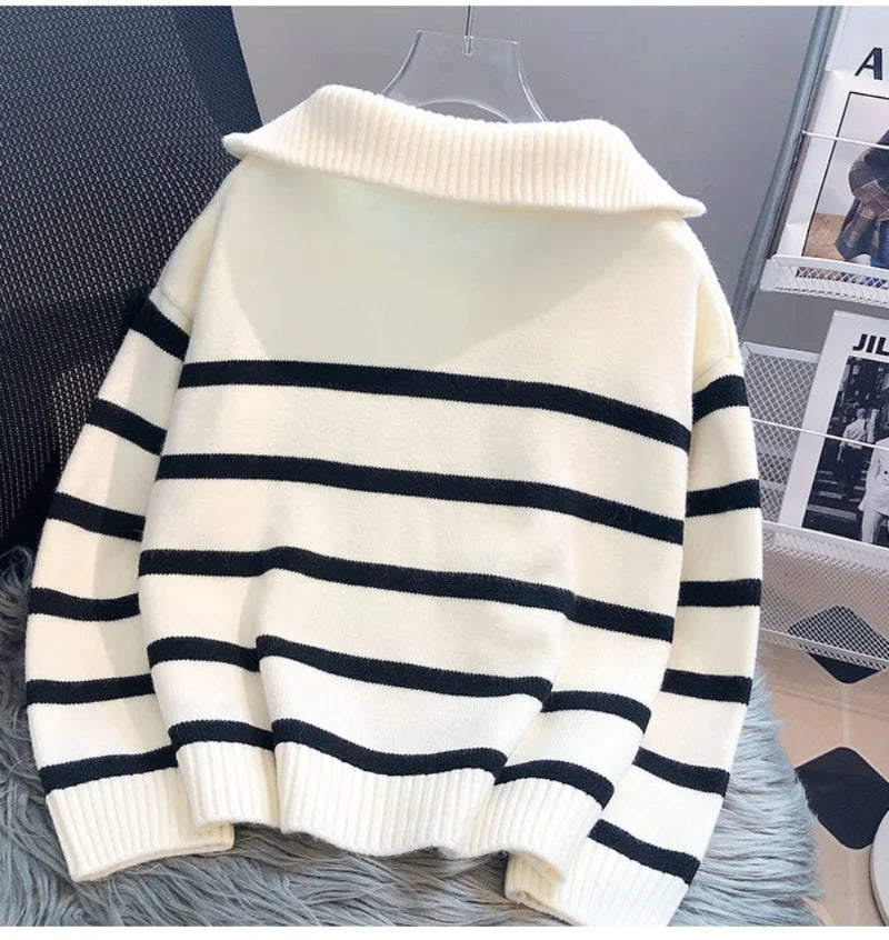 Pullover Zipper Stripe Sweater