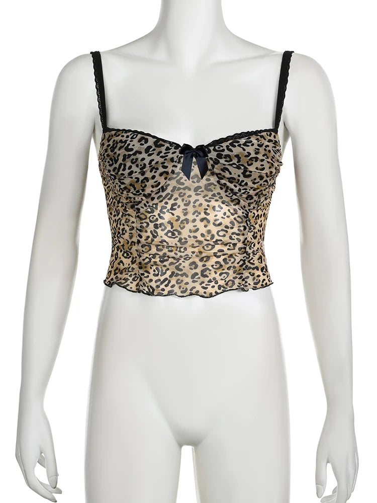 Holiday Leopard Printed Mesh Camis Top