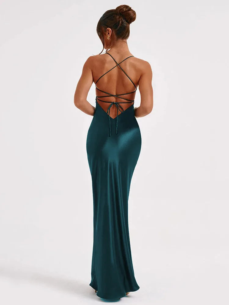 Bodycon Satin Dress With Open Back