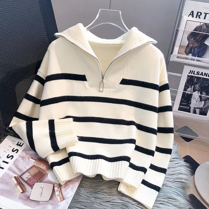 Pullover Zipper Stripe Sweater