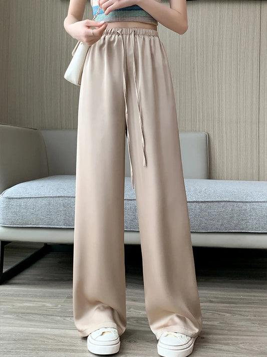 Wide Leg Silk Straight Trousers