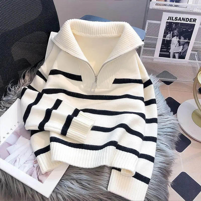 Pullover Zipper Stripe Sweater
