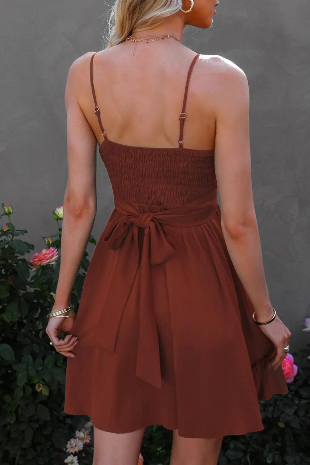 Strap Tie-Back Ruffle Hem Dress
