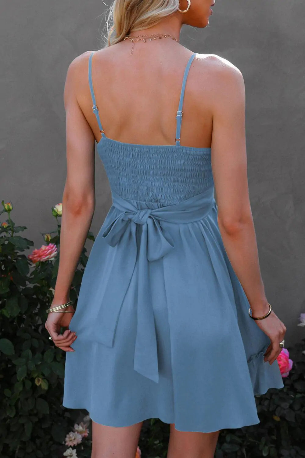 Strap Tie-Back Ruffle Hem Dress
